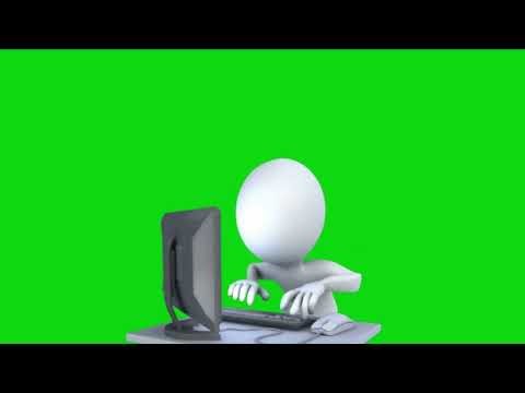 3D Character Working on Computer Green Screen | Office & Tech Stock Footage