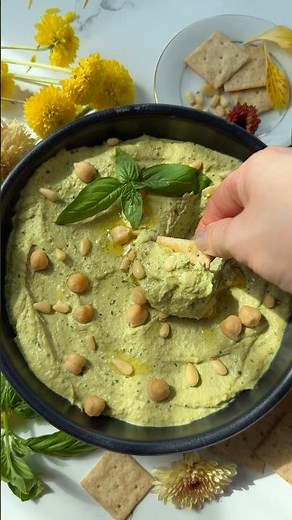 Easy Basil Pesto Hummus. Ready in 10 minutes!