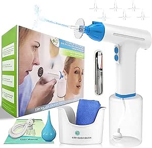 Ear Wax Removal Kit, Electric Ear Cleaner with Ear Irrigation System, Safe and Effective Ear Wax Removal Tool with LED Light & 3 Water Pressure Modes, Ear Flush Kit for Adults