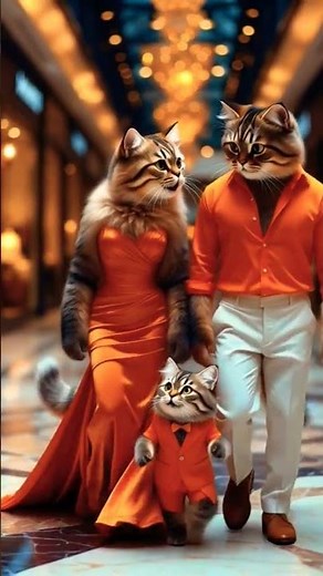 “Luxury Cat Family in Orange Outfit Walk ✨🐾🧡 | Viral Pinterest Art”#cat #funny