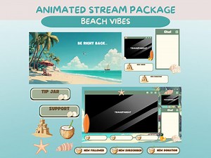 Summer Stream Pack Animated Stream Package Beach Twitch Overlay Vtuber Overlay Ocean Theme Stream Ocean Twitch Overlay Summer Stream Pack - Etsy