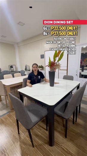 STILL AVAILABLE! ✨DION 6S DINING SET ✨ - 150X90 CM (TABLE) MADE OF SINTERED STONE METAL FRAMING PADDED GRAY LEATHER (CHAIR) - RESERVED YOUR’S NOW‼️ - Message our FB Page FURNITURE DEALS PHILIPPINES for inquiries/orders or call us in 📞09173239437 📞09177262526 - ￼ Showroom Locations 📍Furniture Deals STA MARI 📍Furniture DEALS Imus 📍Furniture DEALS Dasma - 💘We accept cash on delivery 💘Credit card upon delivery 💘Home credit on showrooms -—— #furnituredesign #FurnitureDealsPhilippines #fbfurni