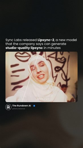 2.7K views · 26 reactions | Sync Labs has launched Lipsync-2, a new tool it claims can match voices to video in minutes. The model works on real people, animation, and even AI-made clips, aiming to give creators smooth and realistic lipsync without long training or setup. Follow @TheRundownAI for the latest AI and tech news. | The Rundown | Facebook