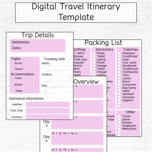 Minimalist Travel Itinerary Template | Digital Vacation Planner PDF (instant Download) - Etsy