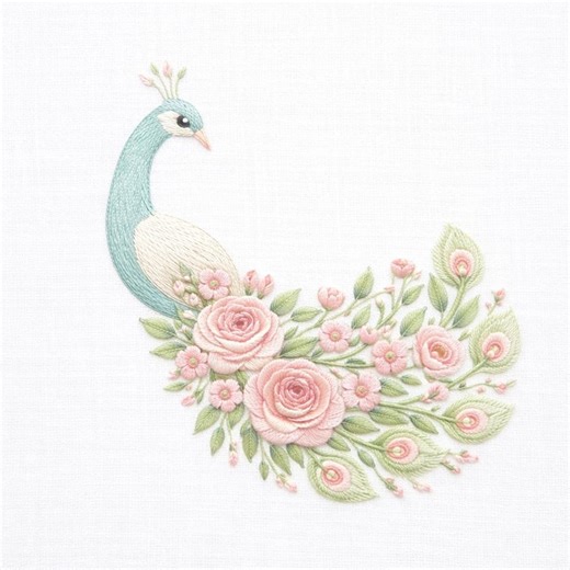 Peacock Embroidery Design Floral Botanical Pastel Bird Machine Pattern Digital Download Elegant Needlework Artwork - Etsy