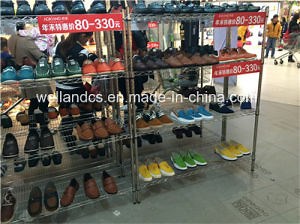 [Hot Item] 4 Tiers Adjustable Chrome Metal Shoe Store Display Shelf