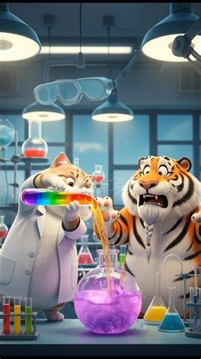 Two Scientists: A Cat, a Tiger… and a Disaster Waiting to Happen#funnyanimals #catvstiger #cartoon