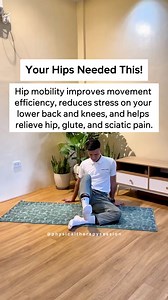 Your hips needed this. Do this for 10 reps, 3 sets, daily. Improving hip mobility helps your joints move better, reduces stress on your lower back and knees, and eases hip, glute, and sciatic pain. Stay consistent and your body will thank you. #fridayvibes #FridayFeeling #hipmobility #mobilitytraining #hiphealth #physicaltherapy | Physical Therapy Session