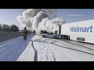 No injuries after fiery crash involving two semis on I-49 in Springdale