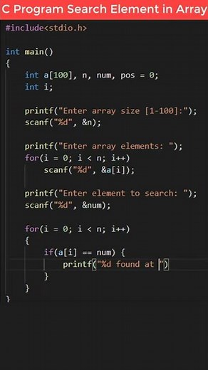C Program Search Element in Array | Linear Search #shorts