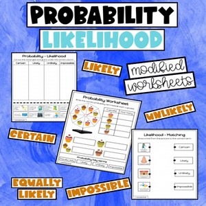 Probability Worksheets on Likelihood - Probability Modified for Special Ed