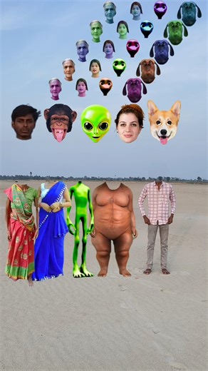 big dog, green alien, blue cute bhabhi,& buddhi dadi dancing and headmatching gamemagical #video