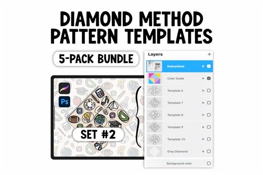 Diamond Method Seamless Pattern Templates 5-pack Bundle Procreate and Photoshop Guides for Surface Design Digital Illustration Resource Tool - Etsy
