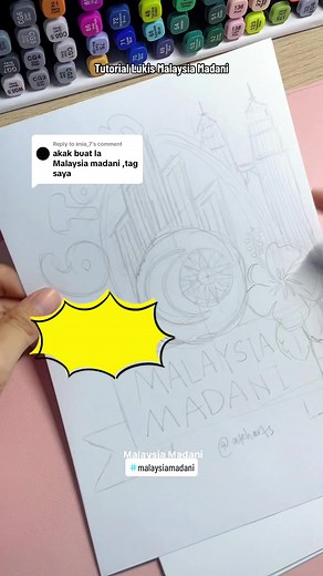 Cara mudah lukis Logo Malaysia Madani. Cara lukis bintang 14 bucu ada di ruangan komen #tutorial #MalaysiaMadani #artreview #ateharts | Ateh Arts