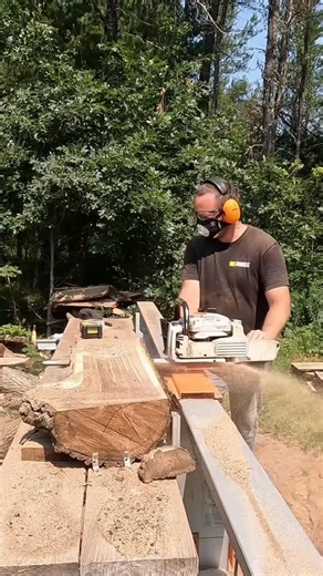Levi Sampson on Instagram: "I didn’t start with fancy woodworking equipment or a big shop. I started small- one chainsaw, one ripping chain, one dream. Woodwork taught me more about patience and persistence than anything else. Every day in the shop is another step in my woodworking journey. Chainsaw milled with my @logosol_portable_sawmills F2+. Protected my lungs with the FFP3 mask from @rzmask. Don’t forget to use my discount on RZ Mask’s website to save 15%! Code- foxridgeslabs #woodwork #woo