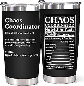 WECACYD Chaos Coordinator 20 oz Stainless Steel Insulated Tumbler with Lid Straw - Thank You Gift for Women, Boss, Coworker, Teacher, Nurse – Administrative Professional Day, Employee Appreciation