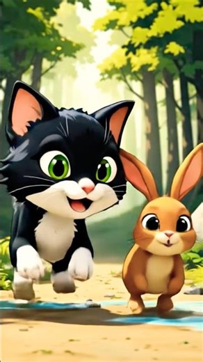Wild Cat, Fast Rabbit: The Ultimate Chase! #cat #rabbit #cartoon #funnyvideo #shorts