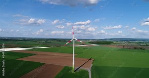 Span near the turbine wind generator. Wind turbine from the air. Wind power generator. Wind power generators. Renewable electricity. wind generator
