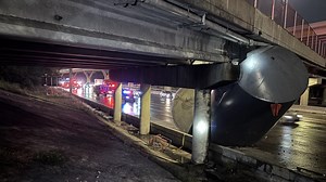 Freeway reopens after big rig on I-10 hits Houston Avenue bridge | Houston Ave. remains closed