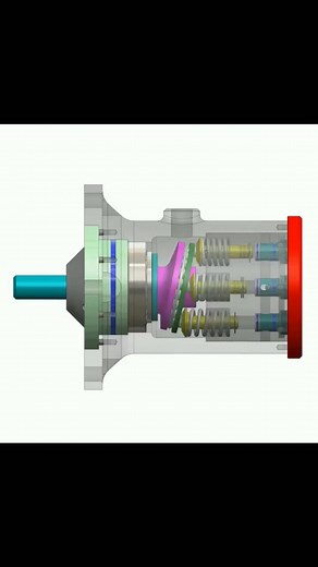 14K views · 174 reactions | Swash plate piston pump working animation Follow/like Tech Zoo Swash plate pump have a rotating cylinder containing pistons.A spring pushes the piston against a stationary swash plate which sits at a angle to the cylinder . The pistons sucks in fluid during a half revolution and push fluid out during the other half. #technology #engineering #design #animation #swash #plate #tech #technews | Tech Zoo | Facebook