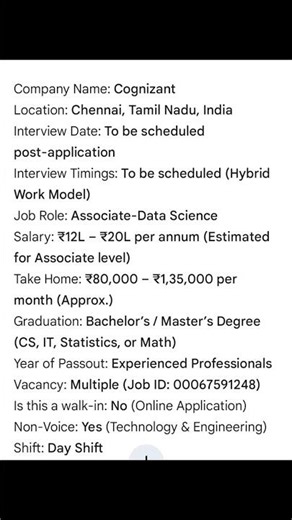 🌟Cognizant is Hiring #job #chennai #freshers #cognizant #datascience
