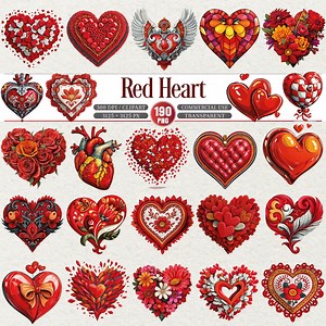 Red Heart Clipart Bundle PNG Valentine Love Hearts - Etsy