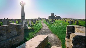 St Materiana's Church, Tintagel and old ancient cemetery in Cornwall, England. British ancient view of the cemetery on the cliffs between Trevena and Tintagel Castle and is listed Grade.