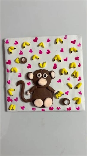 Making a Cute Monkey with banana Using Clay 🐵 | Easy Clay Art Tutorial #claymodeling #clay #craft