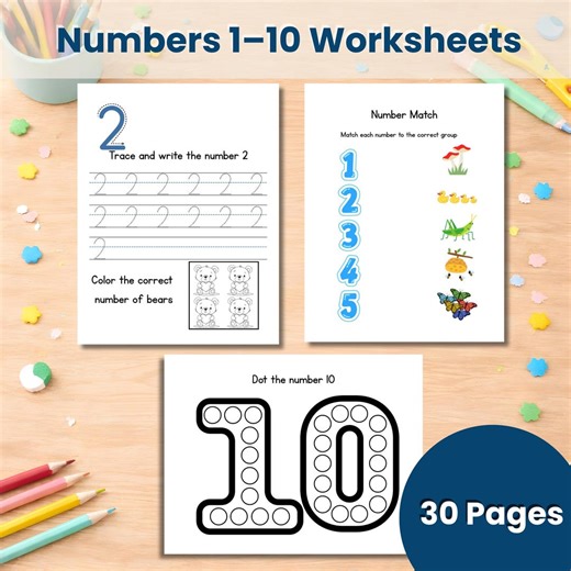 Numbers 1–10 Worksheets for Preschool | Counting, Tracing, Dot Marker & Number Writing Practice | Printable Learning Numbers for Kids - Etsy