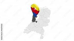 Location North Holland on map Netherlands. 3d North Holland flag map marker location pin. Map of Netherlands showing different parts. Animated map . 4K. Video