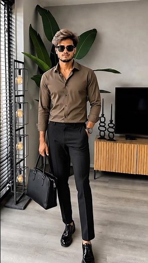Brown Shirt & Black Pants = Killer Combination 🔥 #fashion