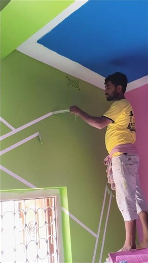 bedroom Wall Green 🍏 Colour Masking Tape #sorts #painting #diy