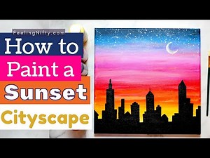 How To Paint A Sunset Cityscape 🌆 Easy! 🌆 | Beginner Acrylic Painting Step by Step Tutorial