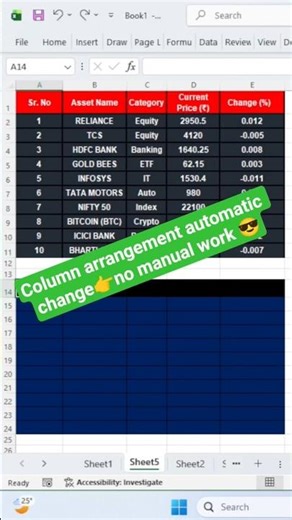 Excel me Column Order Reverse kaise kare | SORTBY + COLUMN Formula👆#excelshortcuts #ytshots #short