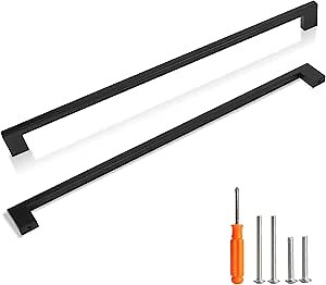 Cabinet Pulls Matte Black Cabinet Handles Square Drawer Pulls, 5 Pack 15 Inch 384mm Hole Centers Stainless Steel Kitchen Door Cupboard Cabinet Handles, Drawer Hardware Handles