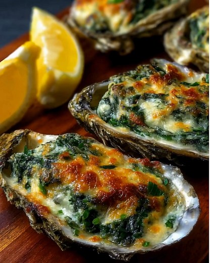 Oysters Rockefeller Ready in 30 Minutes Ingredients: 12 fresh oysters, shucked and on the half shell 4 tablespoons unsalted butter 1 small onion, finely chopped 2 cloves garlic, minced 1 cup fresh spinach, chopped ...... Full Recipe in Coʍmеոτ 💬 | Yay Food