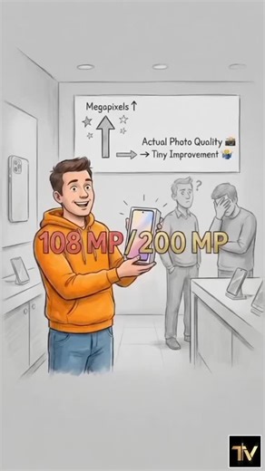 Trend Vikky on Instagram: "Most people buy phones thinking “**108MP = better photos**.” Wrong. **Image quality** comes from **sensor size**, not megapixels. Cramming **108** or **200 million pixels** into a tiny sensor creates **noise**, not clarity. That’s why a **12MP iPhone** or **DSLR** beats a **200MP phone** easily — bigger sensors let in more light. Phone companies mask this with **pixel binning**. So your “**108MP camera**” is actually **12MP output** most of the time. More megapixels do