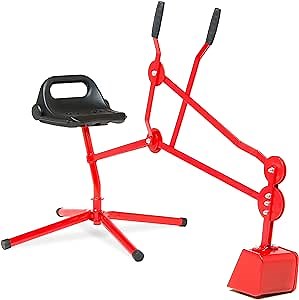 Excavator Sand Digger Toy Backhoe for Kids (Ride On) Outdoor Digging Scooper for Dirt, Snow, Beach, Sandbox | Heavy-Duty Metal, 2-Hand Operation, 360° Swivel Seat | Ages 3+ (red)