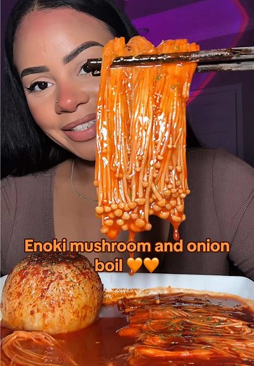 Enoki Mushroom and Onion Boil Recipe for Mukbang