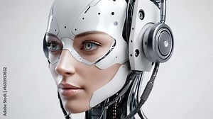 The face of a cyborg robot woman representing artificial intelligence. 4k video
