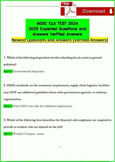 MSSC CLA TEST 2024 2025 Expected Questions and Answers Verified Answers video