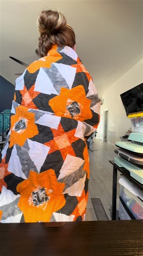 May not be perfect but still love it and so does my kid so that’s what matters #beginnerquilter #quiltersoftiktok #orangeyouglad #quiltdrop #mysteryquilt