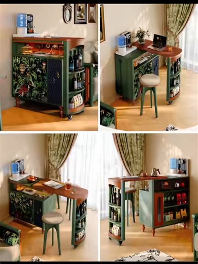 Nordic Retro Rotating Bar Table with Double-Side Storage Cabinet