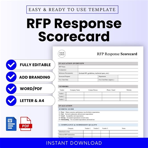 Simple RFP Response Scorecard Template (word, PDF) | Vendor Assessment Template, Vendor Assessment Form, Vendor Assessment Scorecard - Etsy