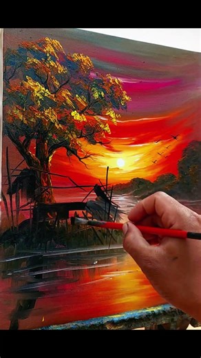 Fisherman's house at night#painting#shorts# #paintyourdreams #art #acrylicscenery