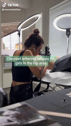 Discreet tattoo for girls in the groin area. #tattogirl #tattoolettering #tattoosmall #finelinetattoo #discreettattoo #hiptattoos #nonnoetattoo