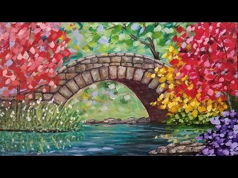 Autumn Bridge Landscape LIVE Acrylic Step by Step Beginner Painting Tutorial