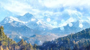 snowing in tibet mountain range with forrest and tree. seamless looping time-lapse virtual 4k video animation background