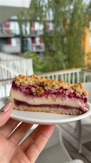 Himbeer-Streusel-Kuchen mit Vanillepudding 😍 #homemade #rezept #10minutes