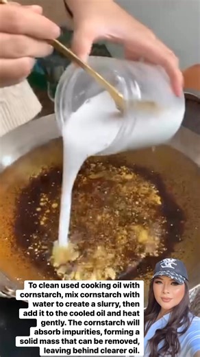 How to clean used oil using cornstarch? #winner #grateful #millionviews #love #tips #lifehacks #reels | Princess Vi